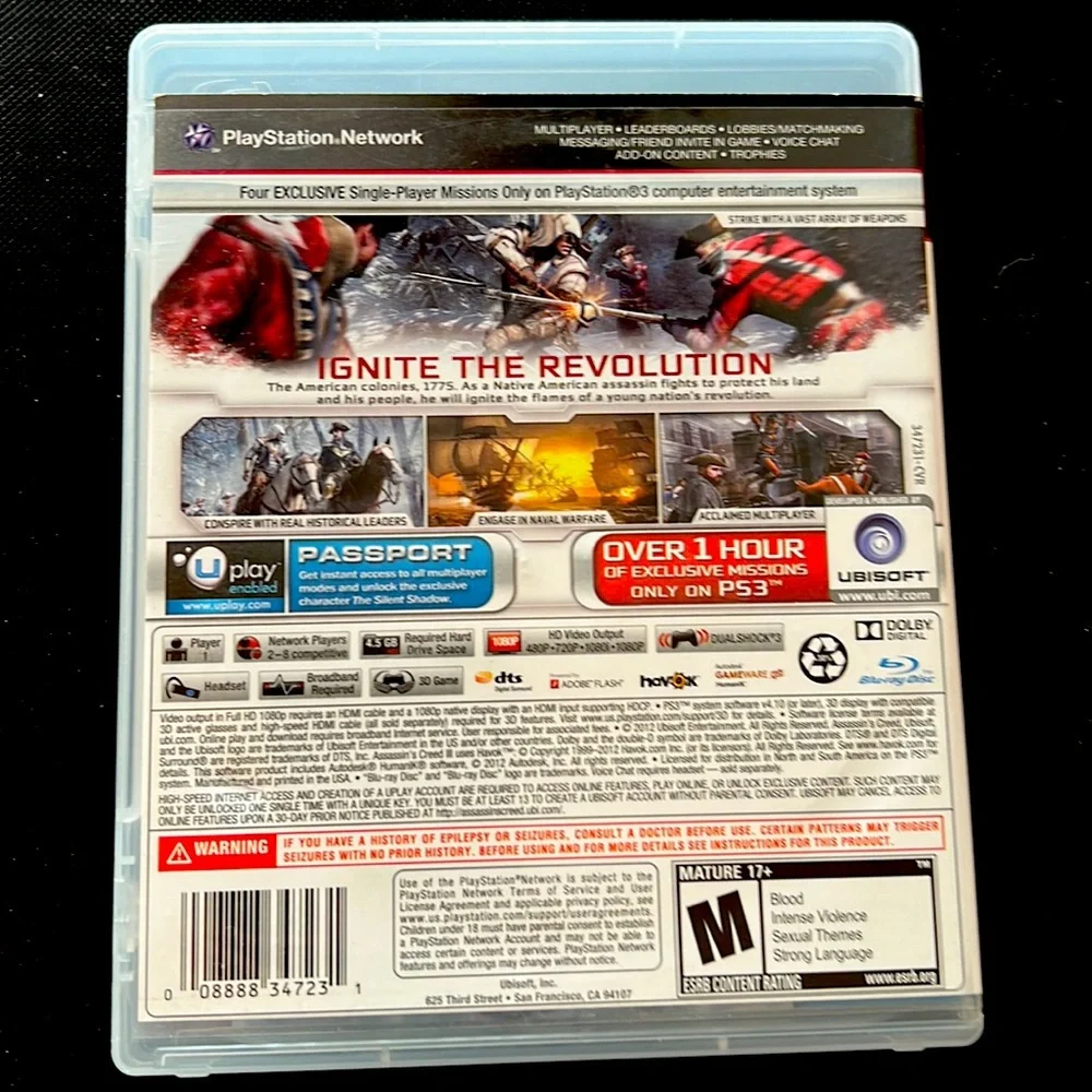 Assassins Creed III PS3 game Ubisoft 3Dcompatible M17+ PlayStation 3